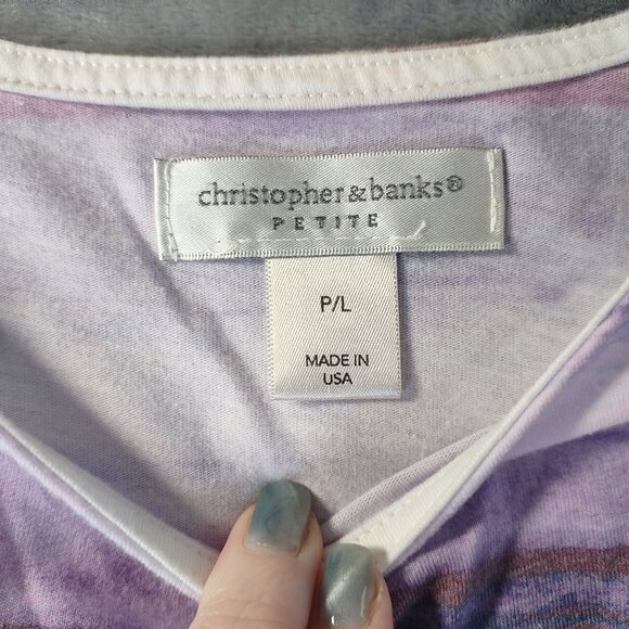 Christopher Banks Petite Striped Top PL‎ Purple Pink Cotton Blend 34 Sleeve USA - Picture 2 of 9